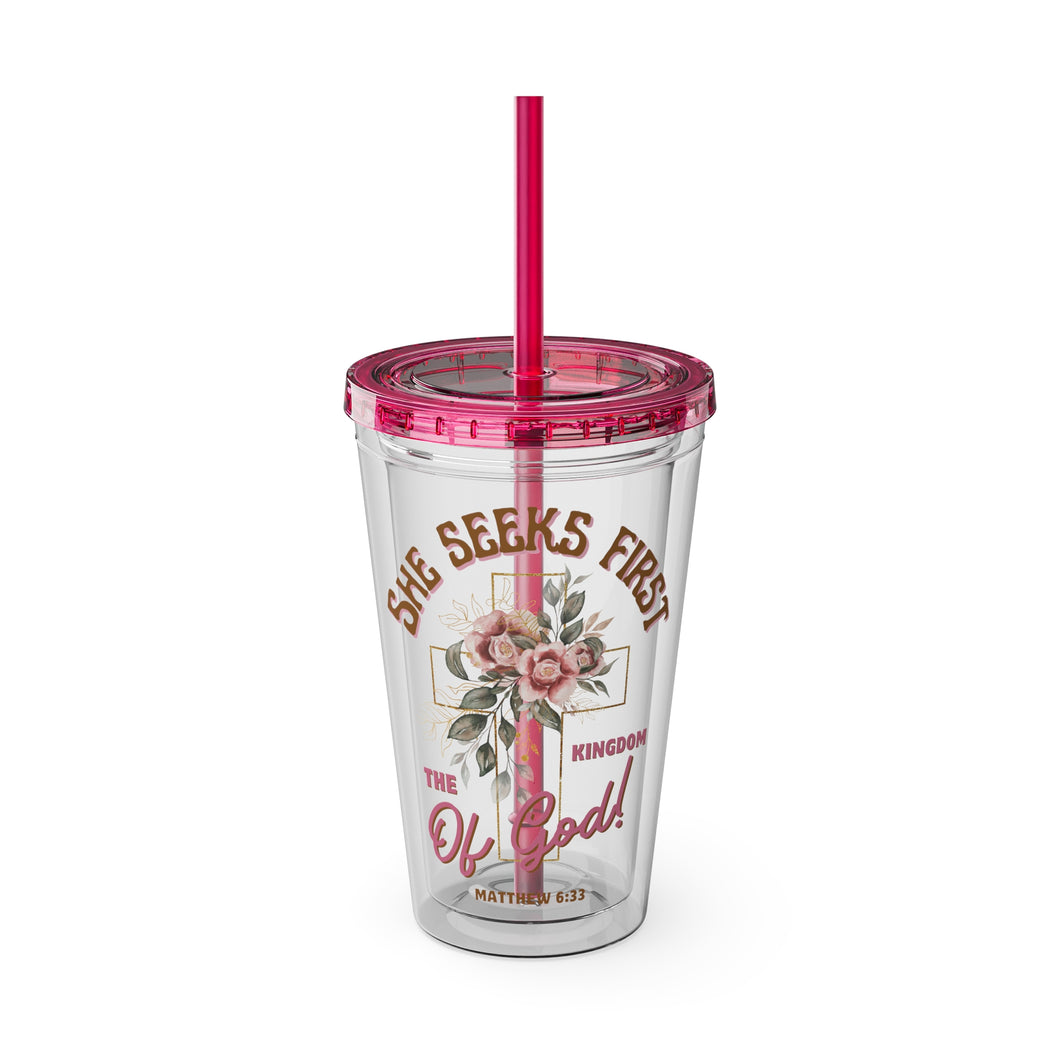 She Seeks First, 16oz Inspirational Tumbler